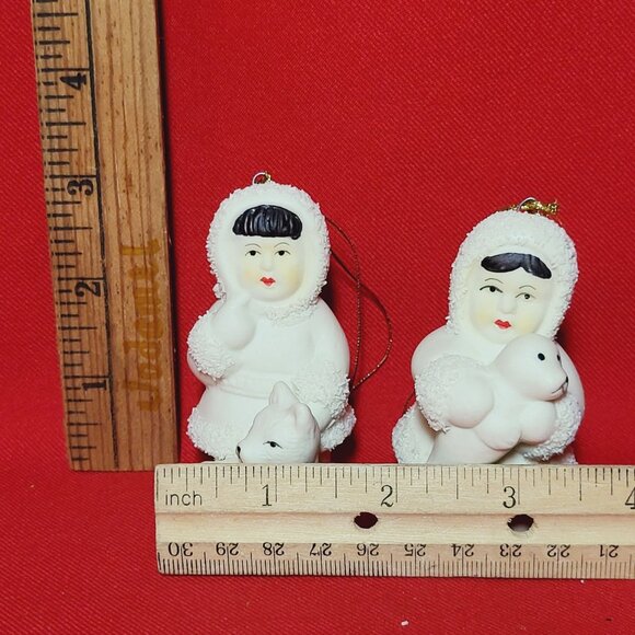 Christmas Ornament Arctic Kids of Alaska Snow Babies Baby Holding Seal and Dog S - Picture 9 of 10